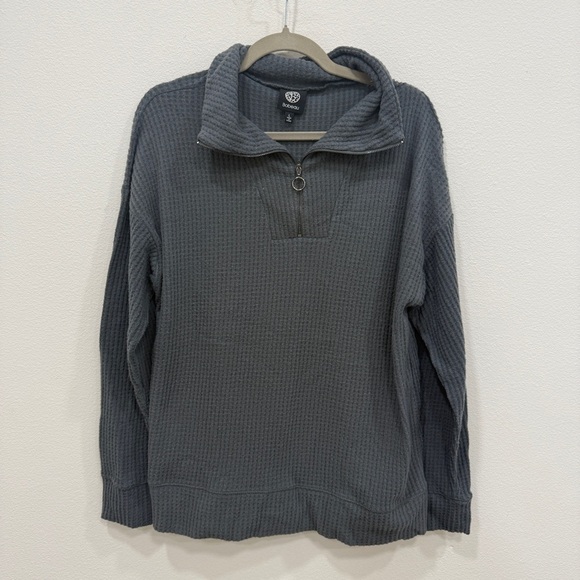 Bobeau women’s Gray Zip Up Sweater with Mock Collar size L large fleece waffle - Picture 1 of 8